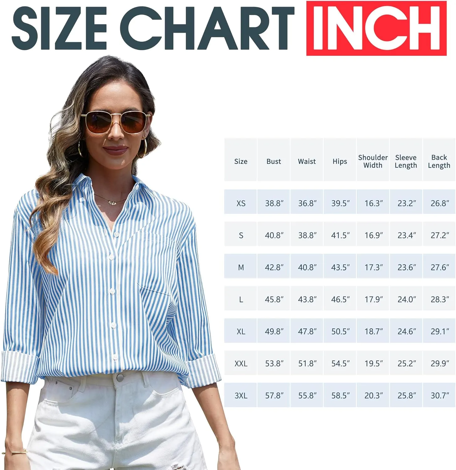 CUNLIN Grade 4 Wrinkle-Resistant Women's Button Down Shirts Striped Long Sleeve Collared Blouses Tops with Pocket