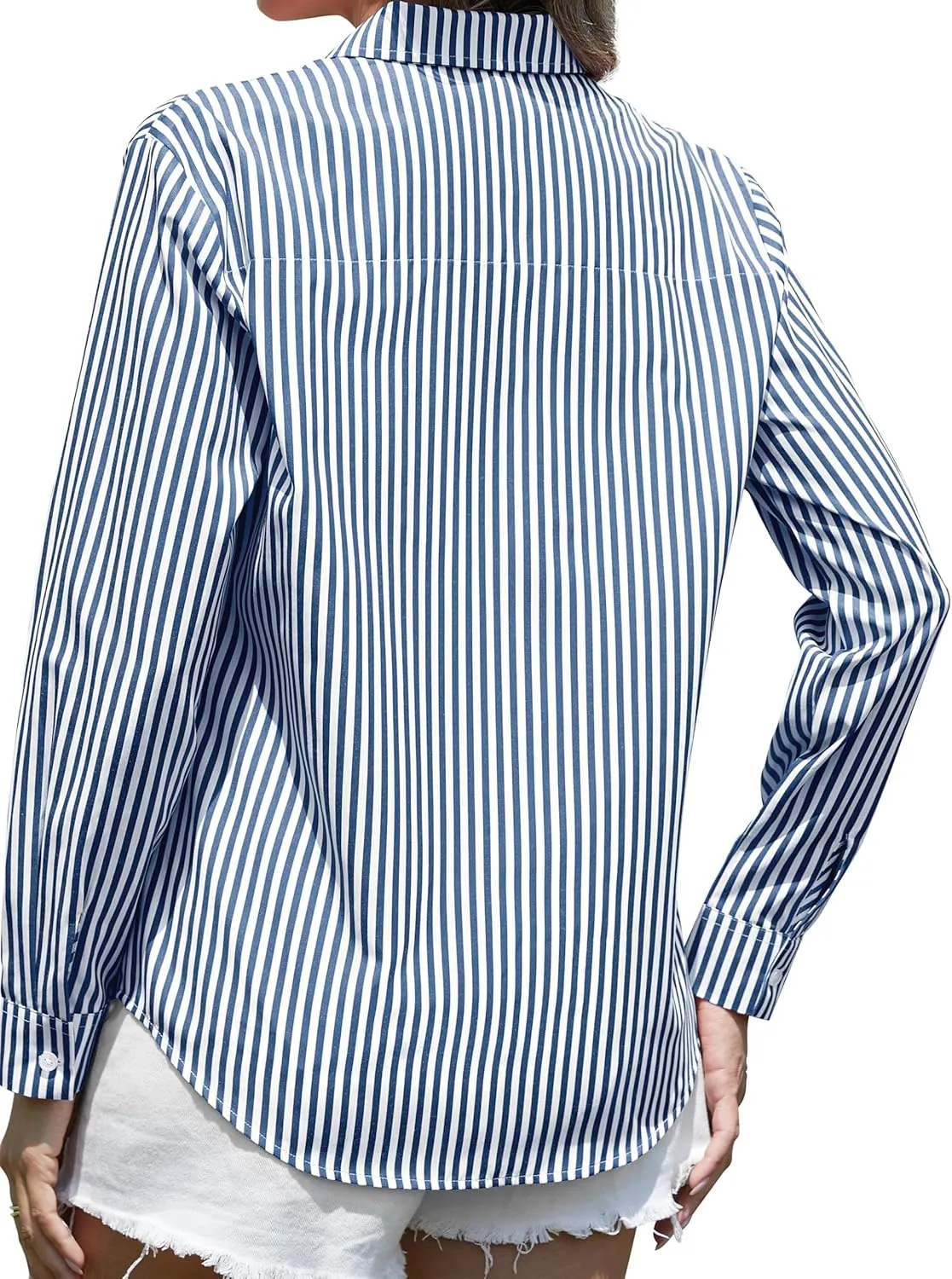 CUNLIN Grade 4 Wrinkle-Resistant Women's Button Down Shirts Striped Long Sleeve Collared Blouses Tops with Pocket