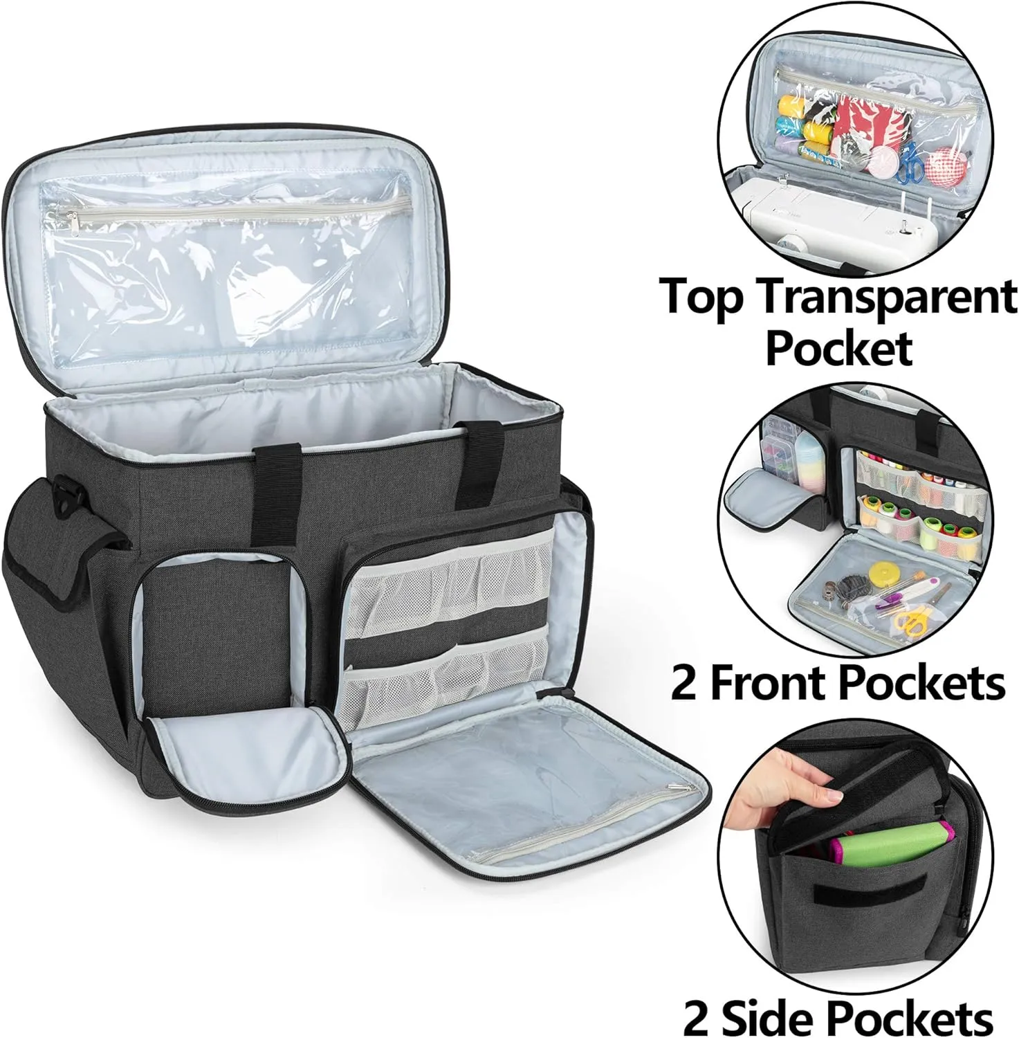 CURMIO Sewing Machine Case, Universal Travel Bag Compatible for Singer, Brother, Janome and most standard sewing machines, Black(Bag Only)