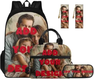 Customized Prints Backpack for School Boys Girls Backpack with Lunch Box with Adjustable Shoulder Strap Cute 4th Grade Reading Bookmark and Pencil Box 4Pcs Sets for Kids/Toddler