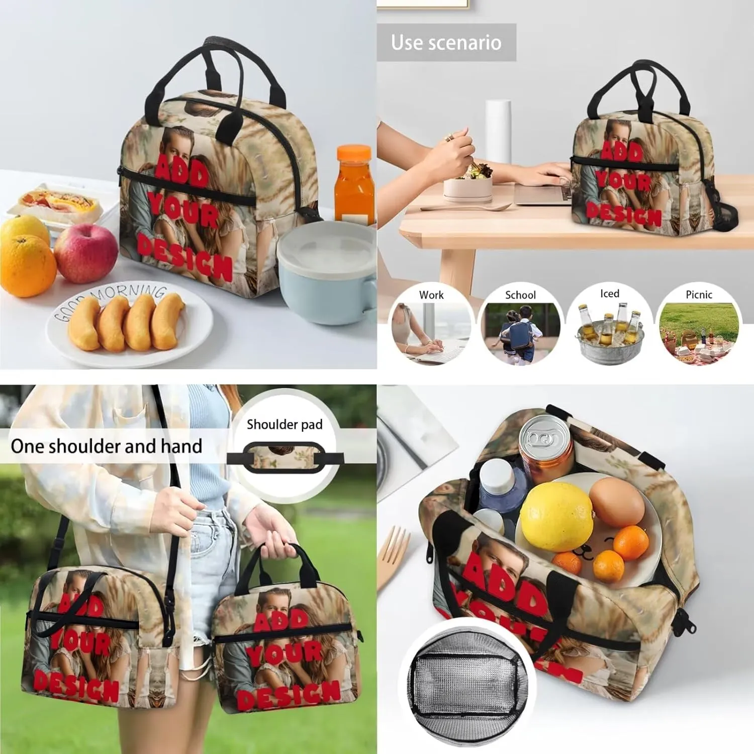Customized Prints Backpack for School Boys Girls Backpack with Lunch Box with Adjustable Shoulder Strap Cute 4th Grade Reading Bookmark and Pencil Box 4Pcs Sets for Kids/Toddler