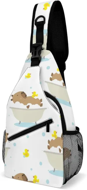Cute Capybara in Bath Sling Bag for Women Men Crossbody Shoulder Bag with Anti Theft,Multipurpose Chest Bag for Travel,Hiking,Cycling,Camping