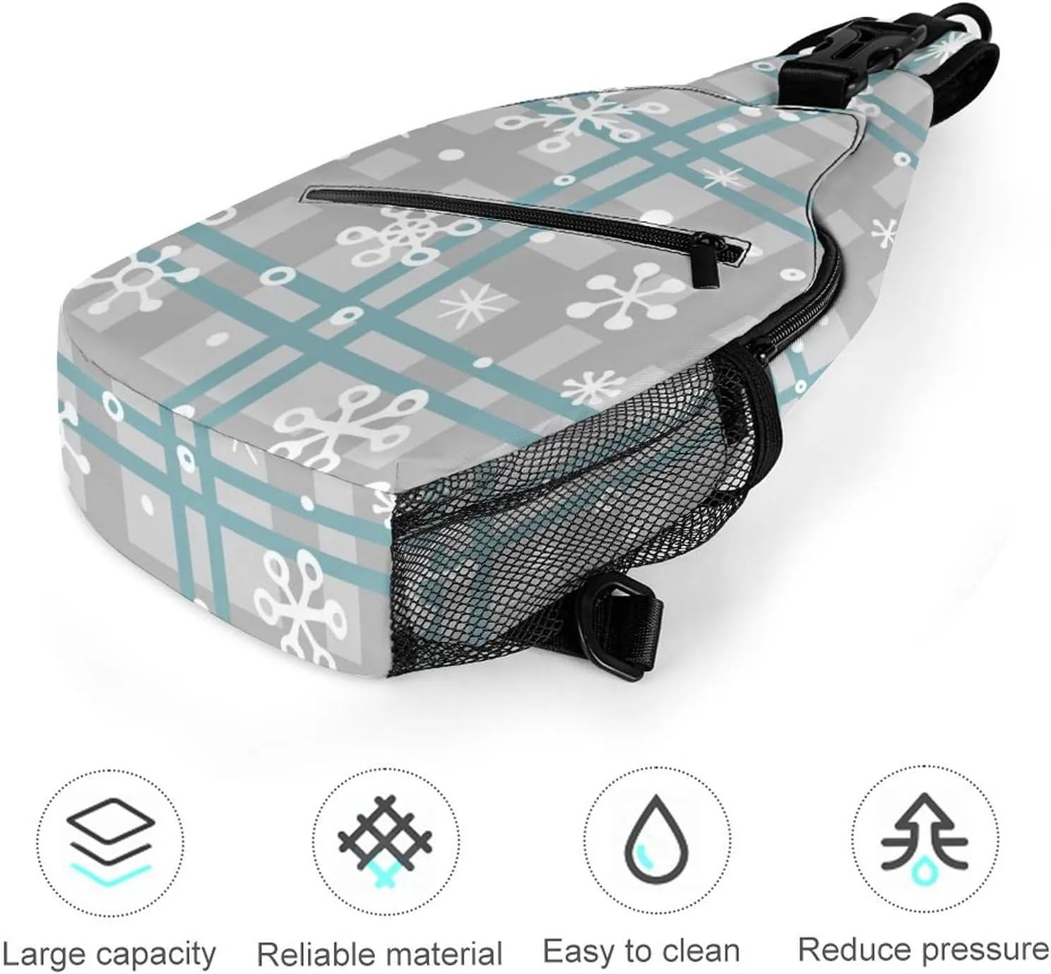 Cute Christmas Snowflakes Crossbody Sling Backpack Checkered Pattern Winter Sling Bag Adjustable Travel Hiking Chest Bags Daypack