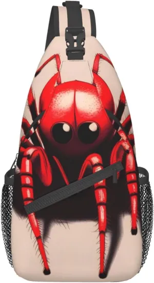 Cute Little Red Spider Crossbody Bag, Men'S And Women'S Chest Crossbody Bag, Zipper Closure, Strap Length Adjustable