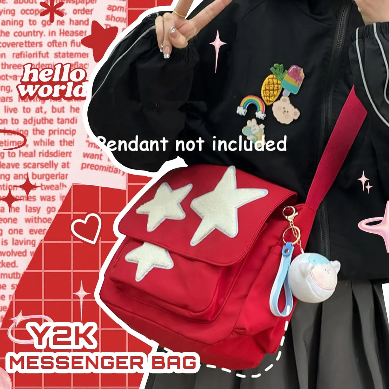 Cute Messenger Bag, Aesthetic Crossbody Bag, Y2K Star Grunge Bag Emo Shoulder Tote Purse for Women