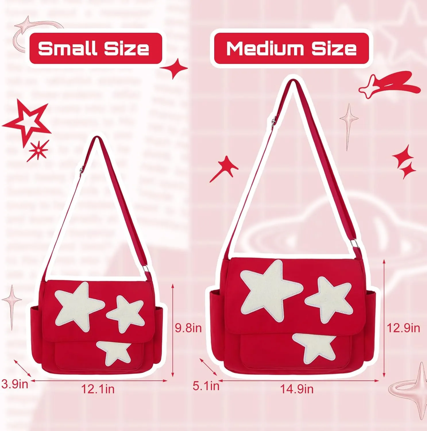 Cute Messenger Bag, Aesthetic Crossbody Bag, Y2K Star Grunge Bag Emo Shoulder Tote Purse for Women