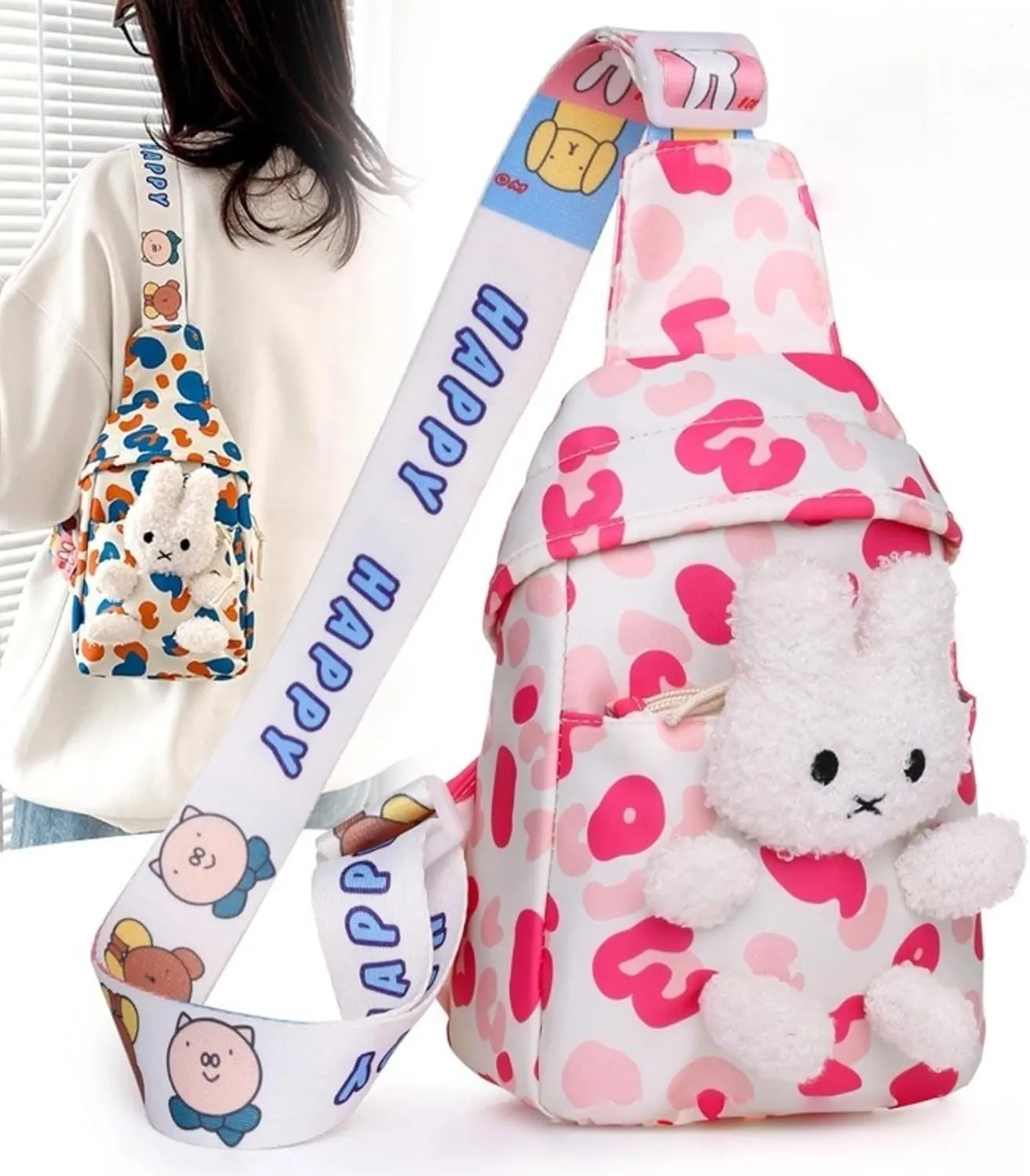 Cute Rabbit Mini Crossbody Bag for Women Stylish Canvas Shoulder Purse Best Gift