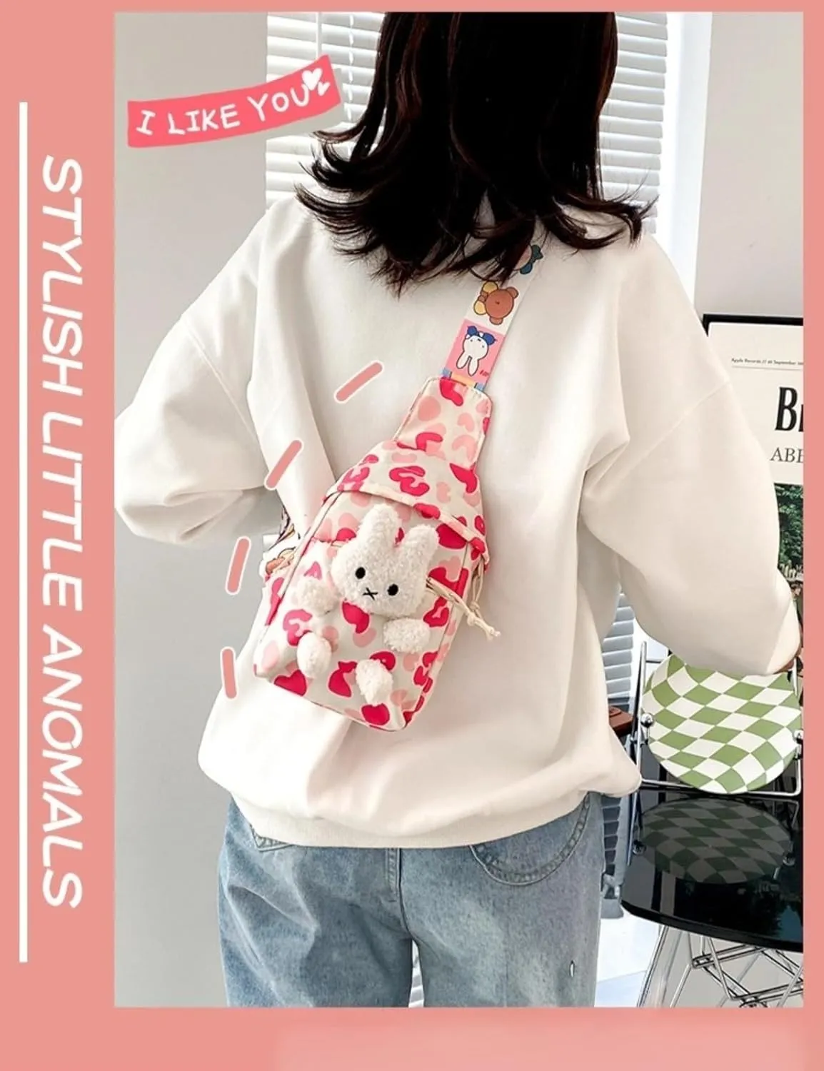 Cute Rabbit Mini Crossbody Bag for Women Stylish Canvas Shoulder Purse Best Gift