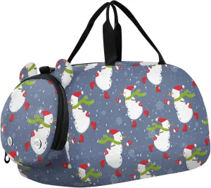 Cute Snowman Ice Skating Gym Travel Duffel Bag with Shoe Compartment for Boys Girls - Gymnastics Sports Dance Football Travel Bag Teens Weekender Sleepover