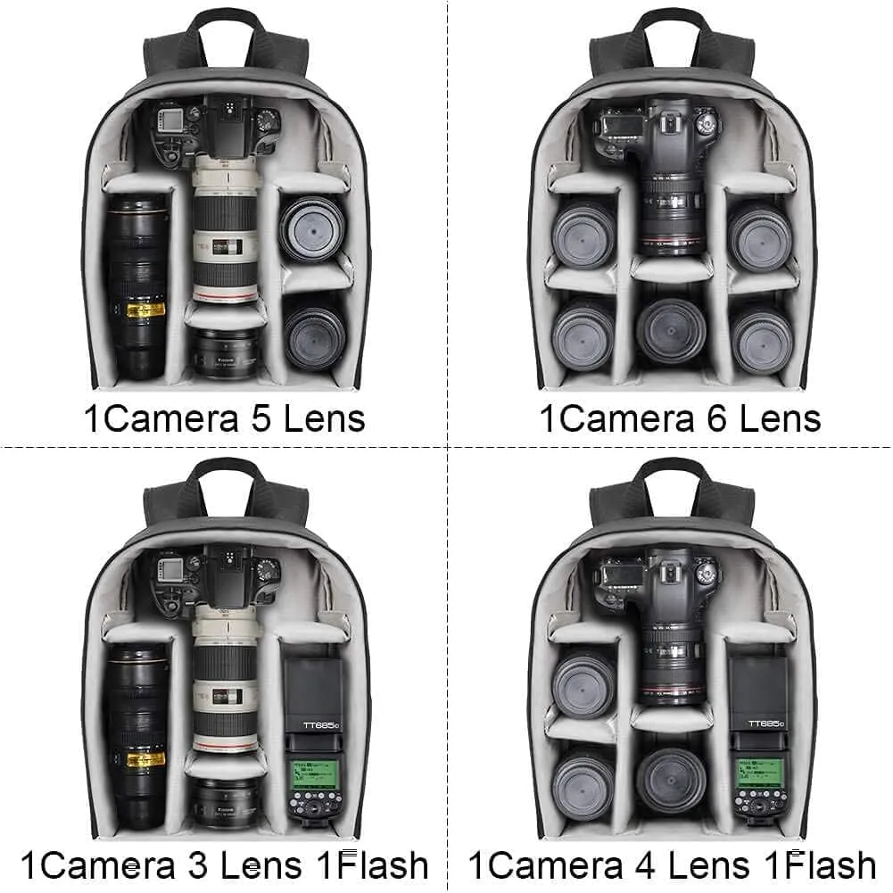 Cwatcun Camera Backpack Professional Camera Bag for Sony Canon Nikon SLR DSLR Mirrorless Camera and Lens Waterproof Camera Case with 14" Laptop Compartment, Tripod Strap Accessories (Ⅱ Small Grey)