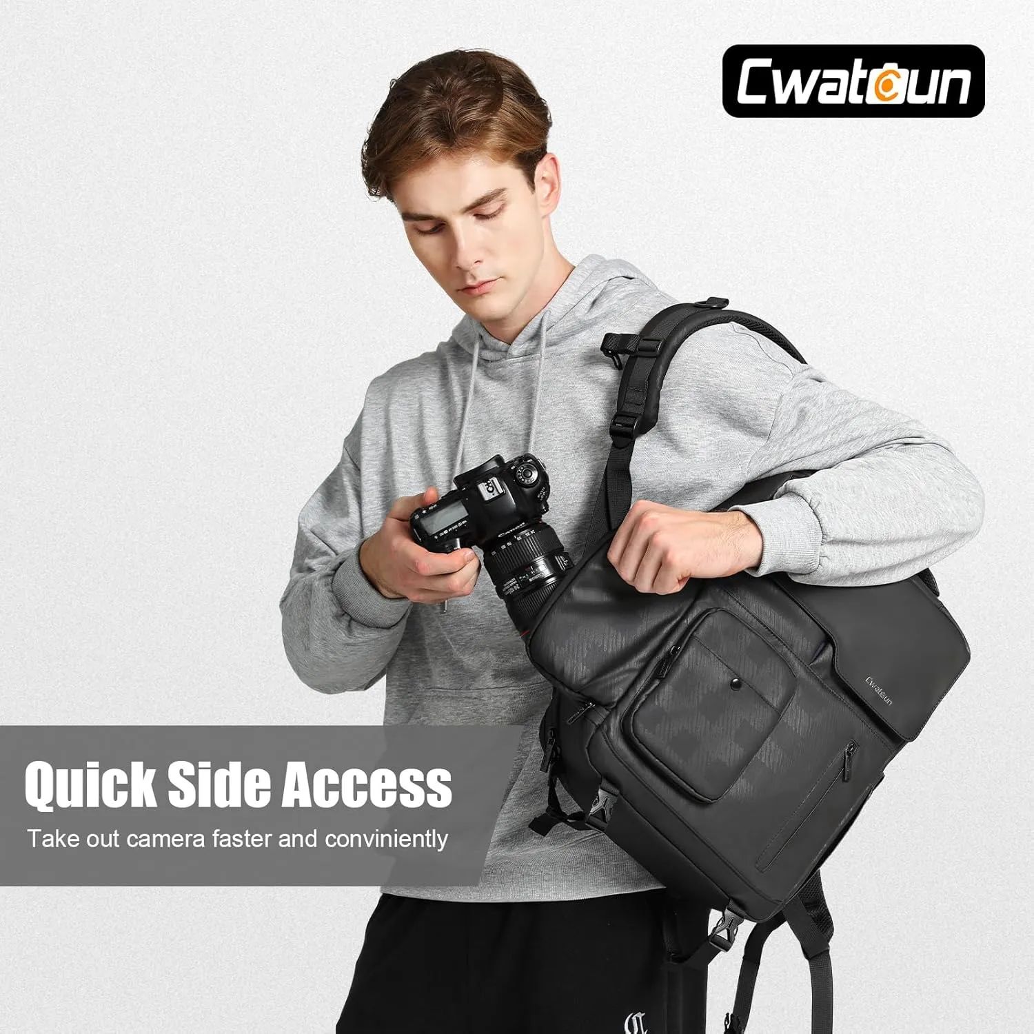 Cwatcun Camera Backpack Waterproof Camera Bag, Multi-Functional Travel Photography Bag Camera Case with 15.6" Laptop Compartment and Tripod Holder for Canon/Nikon/Sony SLR/DSLR/Mirrorless Camera