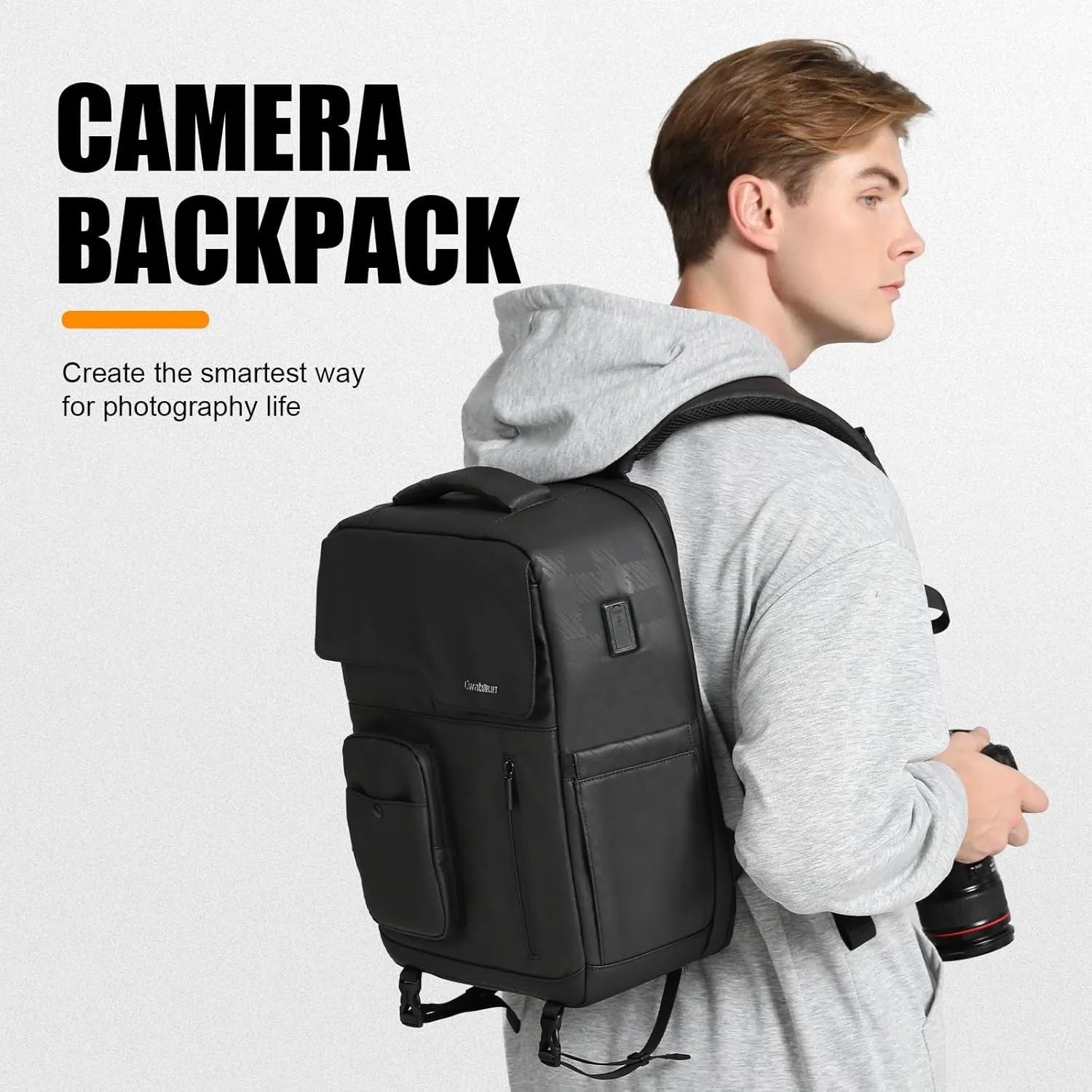 Cwatcun Camera Backpack Waterproof Camera Bag, Multi-Functional Travel Photography Bag Camera Case with 15.6" Laptop Compartment and Tripod Holder for Canon/Nikon/Sony SLR/DSLR/Mirrorless Camera