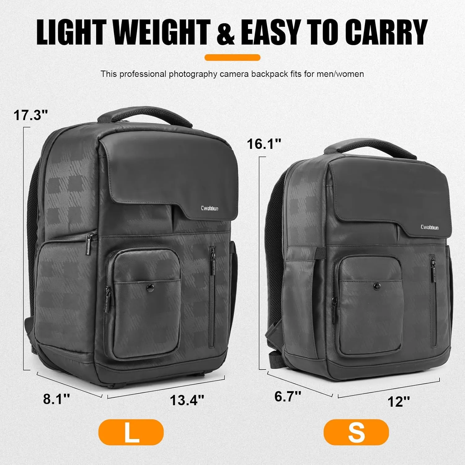 Cwatcun Camera Backpack Waterproof Camera Bag, Multi-Functional Travel Photography Bag Camera Case with 15.6" Laptop Compartment and Tripod Holder for Canon/Nikon/Sony SLR/DSLR/Mirrorless Camera