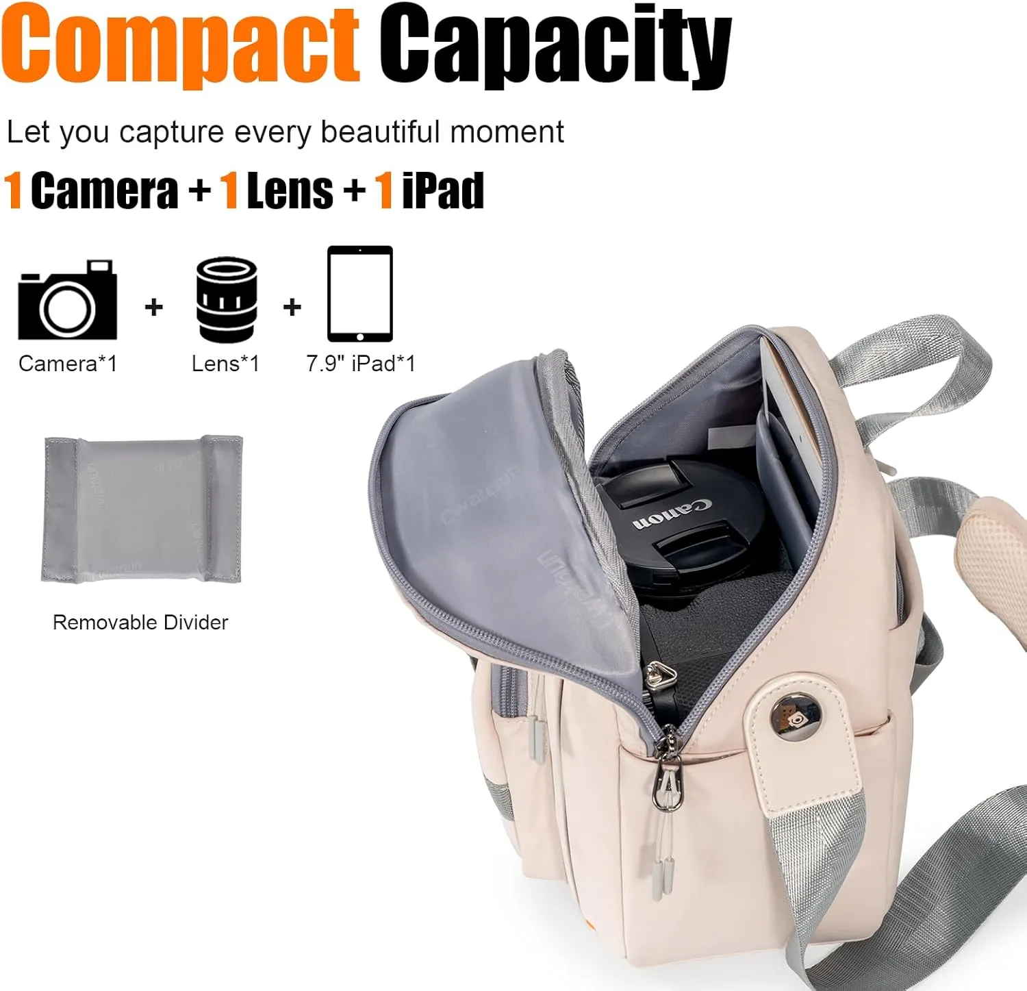 Cwatcun Camera Bag，SLR DSLR Canvas Sling Bag Small Compact Camera Shoulder Bag Crossbody Camera Case photography Purse for Canon Nikon Sony Fuji Mirrorless Cameras, White