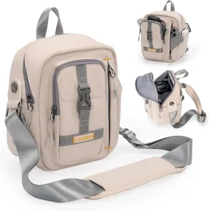Cwatcun Camera Bag，SLR DSLR Canvas Sling Bag Small Compact Camera Shoulder Bag Crossbody Camera Case photography Purse for Canon Nikon Sony Fuji Mirrorless Cameras, White