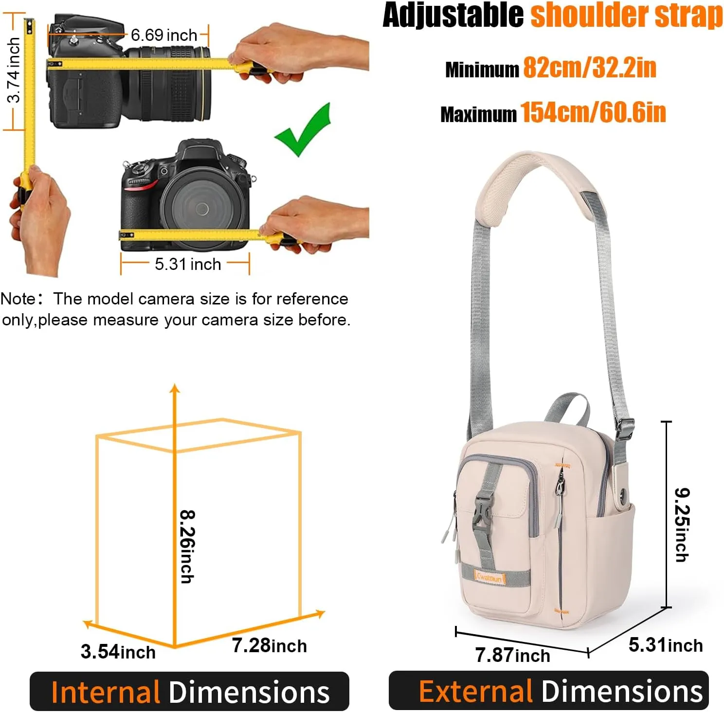 Cwatcun Camera Bag，SLR DSLR Canvas Sling Bag Small Compact Camera Shoulder Bag Crossbody Camera Case photography Purse for Canon Nikon Sony Fuji Mirrorless Cameras, White