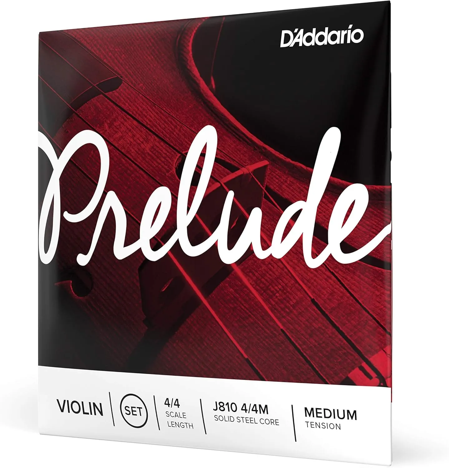 D'Addario Prelude Violin String Set, 4/4 Scale, Medium Tension – J810 4/4M - Solid Steel Core, Warm Tone, Economical and Durable – Educator’s Choice for Student Strings – 1 Set