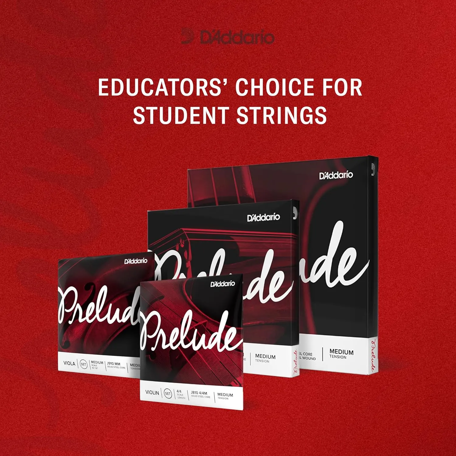 D'Addario Prelude Violin String Set, 4/4 Scale, Medium Tension – J810 4/4M - Solid Steel Core, Warm Tone, Economical and Durable – Educator’s Choice for Student Strings – 1 Set