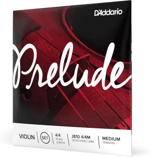 D'Addario Prelude Violin String Set, 4/4 Scale, Medium Tension – J810 4/4M - Solid Steel Core, Warm Tone, Economical and Durable – Educator’s Choice for Student Strings – 1 Set
