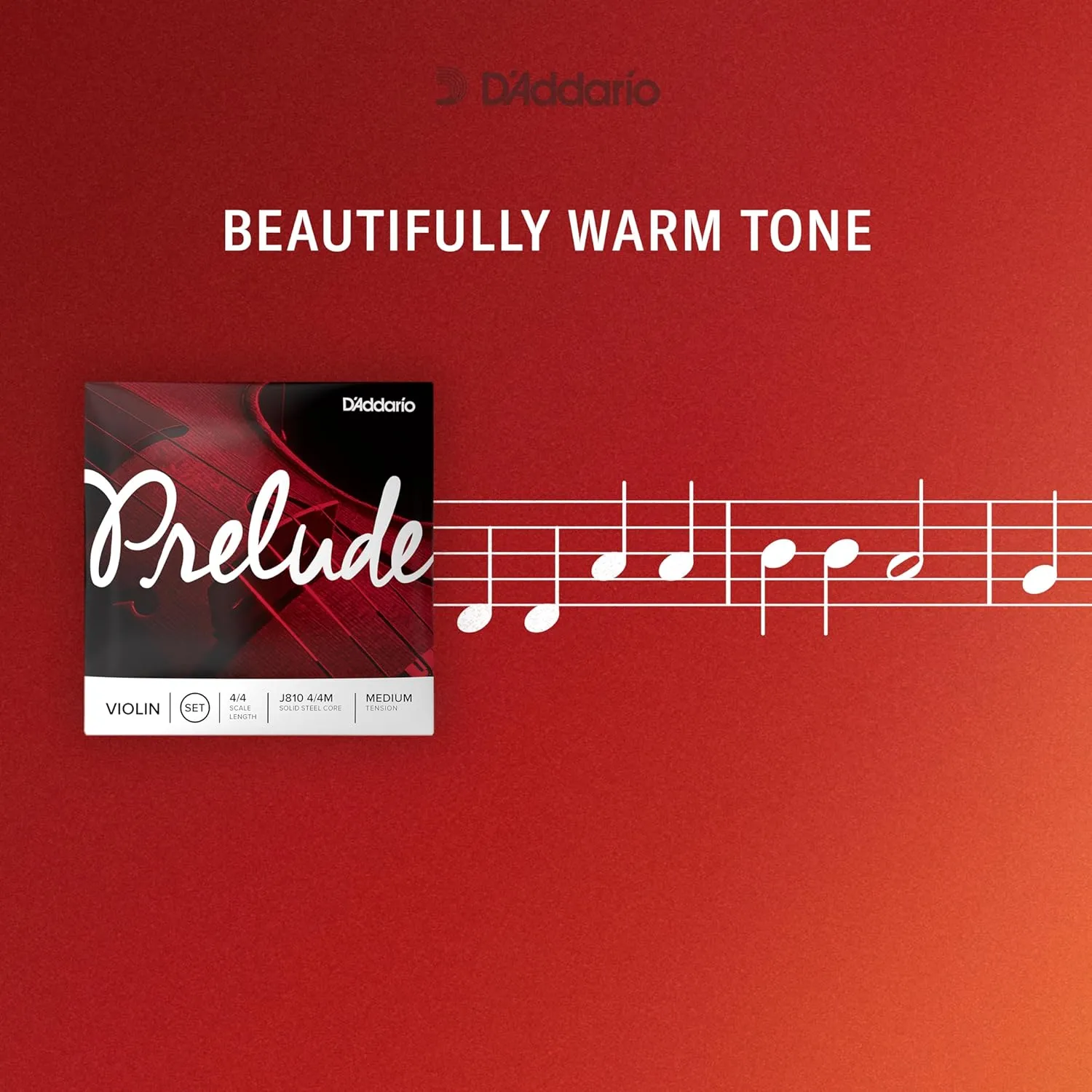 D'Addario Prelude Violin String Set, 4/4 Scale, Medium Tension – J810 4/4M - Solid Steel Core, Warm Tone, Economical and Durable – Educator’s Choice for Student Strings – 1 Set