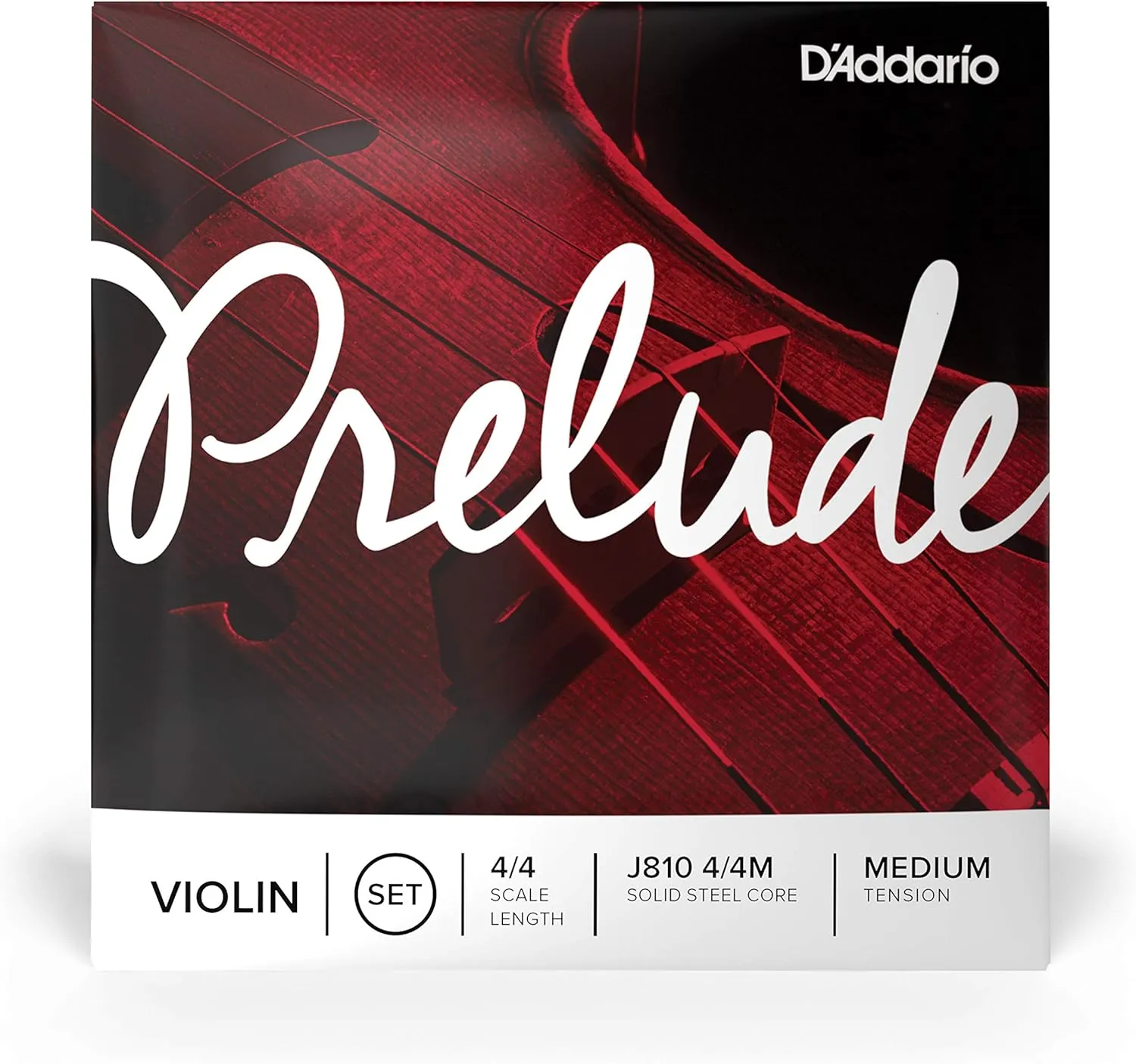 D'Addario Prelude Violin String Set, 4/4 Scale, Medium Tension – J810 4/4M - Solid Steel Core, Warm Tone, Economical and Durable – Educator’s Choice for Student Strings – 1 Set