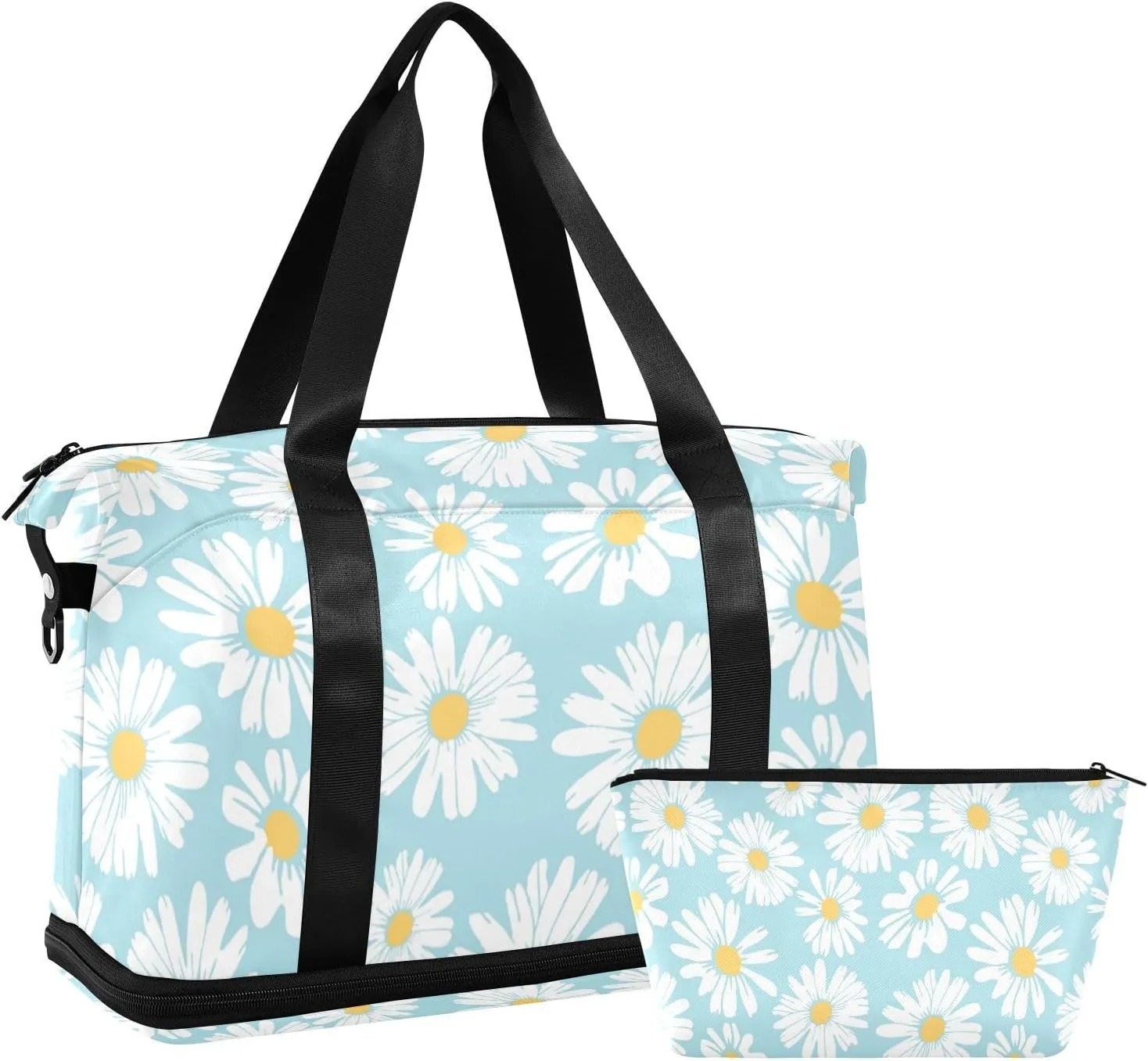 Daisy in Green Versatile Sports Travel Bag - Lasting Twill Tote, Removable Wheel & Rod Bagging, Multi-pocket Design, Complimentary Makeup Bag