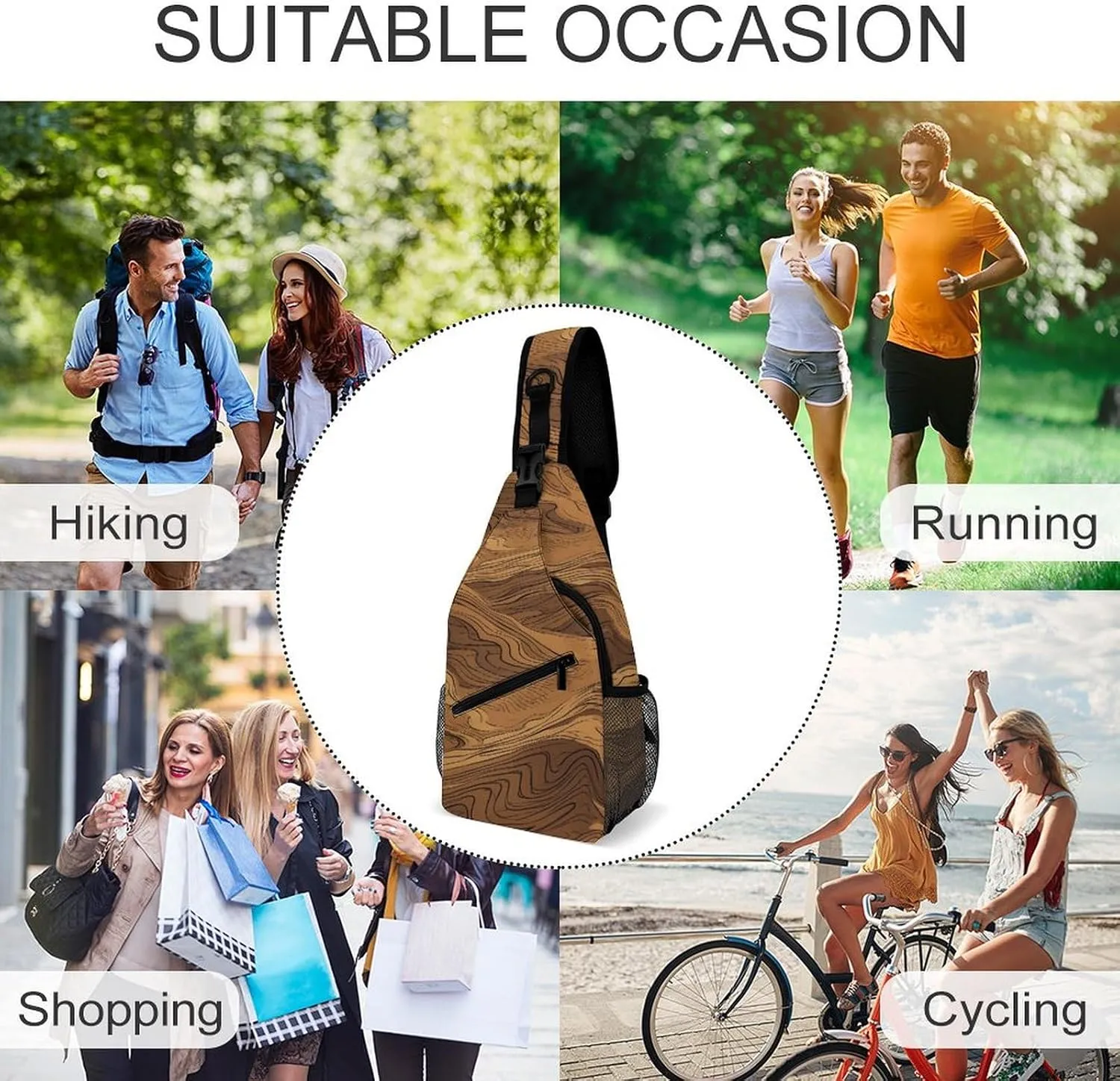 Dark And Light Colors Sling Bag Lightweight Crossbody Chest Pack Travel Shoulder Bag with Adjustable Strap
