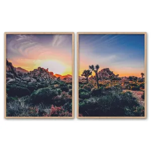 Desert at Sunset Photography Prints, Set of 2, Unframed, Cactus, National Park, Joshua Tree, Adventure Wall Art Decor Poster Sign, 8x10 Inches