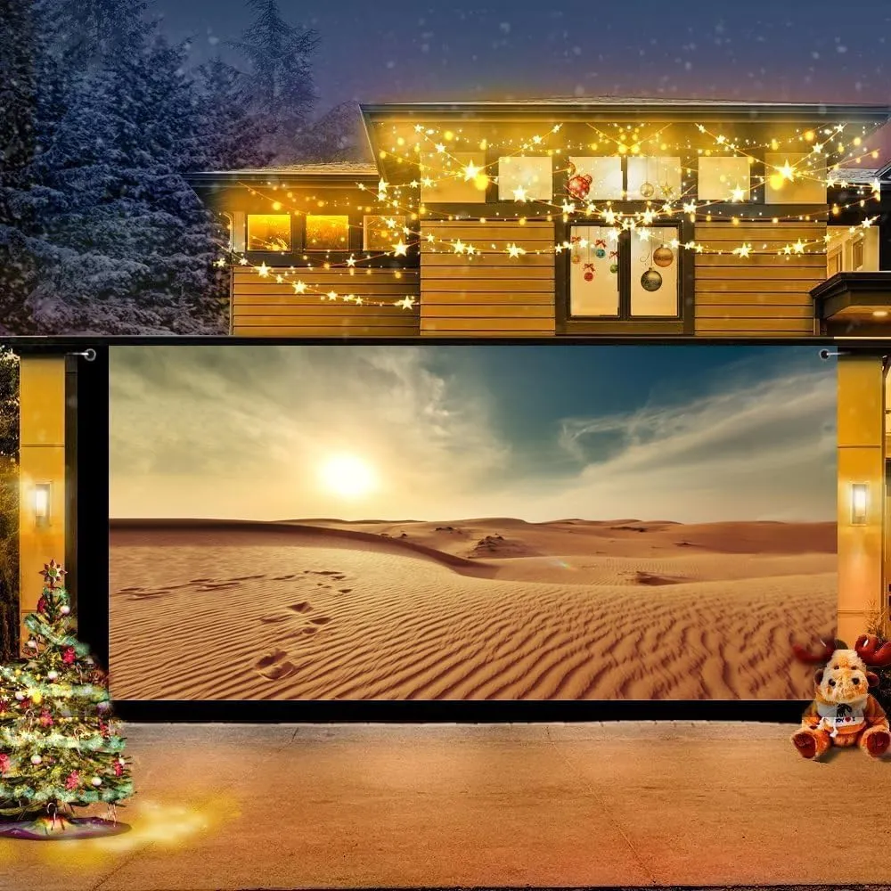 Desert Garage Door Decoration Background Sand Dunes Western Sunset Sahara Landscape Nature Scenery Wild West Backdrops Photo Photography Backdrop Home Decor Party Banner Cover 13X6FT