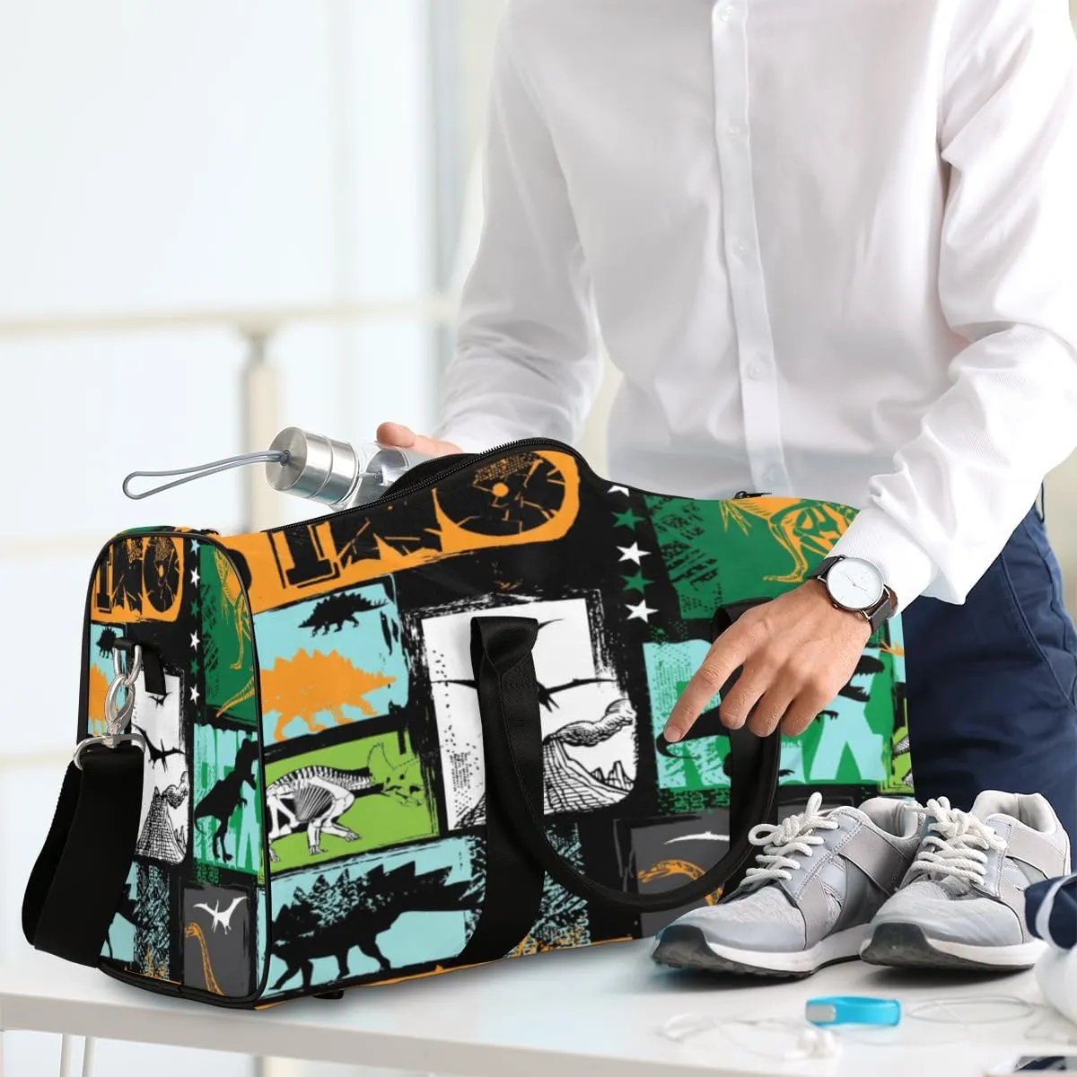 Dinosaur Travel Duffle Bag for Women Man, Lightweight Waterproof Foldable Overnight Bag,tyrannosaurus Gym Bag Sports Bag, Carry on Shoulder Tote Bags for Dance Hospital Training Swim Yoga