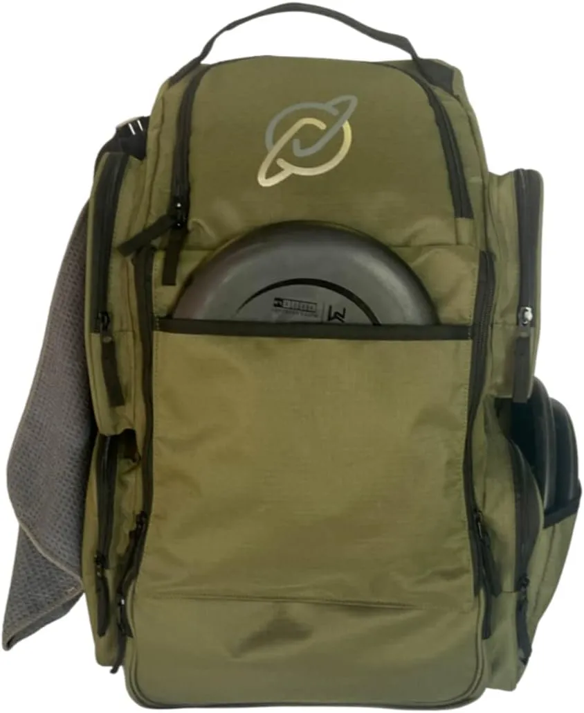 Discology Disc Golf IZZO Bag - Disc Golf Backpack - 28  Disc Capacity - Large Storage Capacity - Durable, Water and Tear Resistant - Pro Quality Built to Last - (Green/Black)