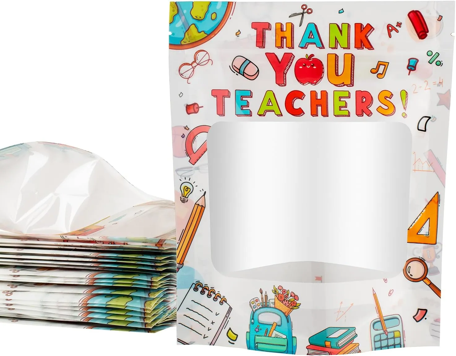 Dreasmt Teacher Appreciation Week Cookie Bags, Thank You Teachers Novelty Stand-Up Pouch Gift Packaging Candy Bags Party Favors