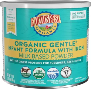 Earth's Best Organic Gentle Infant Formula for Babies 0-12 Months, Milk-Based Powder Formula with Iron, Omega-3 DHA, and Omega-6 ARA, 21 Ounce Container