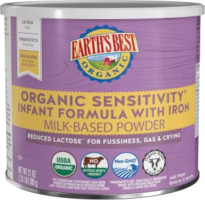 Earth's Best Organic Sensitivity Infant Formula for Babies 0-12 Months, Reduced Lactose Powder Formula with Iron, Omega-3 DHA, and Omega-6 ARA, 21 Ounce Container