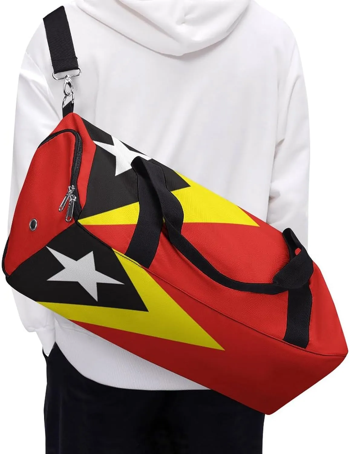 East Timor Flag Gym Bag with Shoe Compartment and Wet Pocket Travel Duffel for Sports