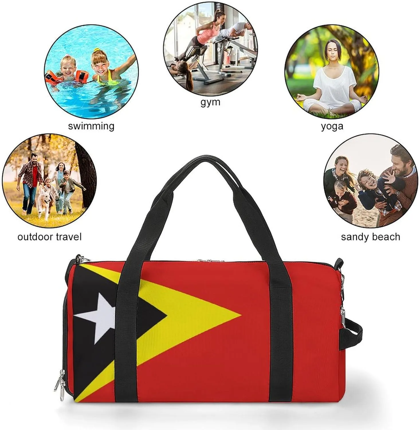 East Timor Flag Gym Bag with Shoe Compartment and Wet Pocket Travel Duffel for Sports