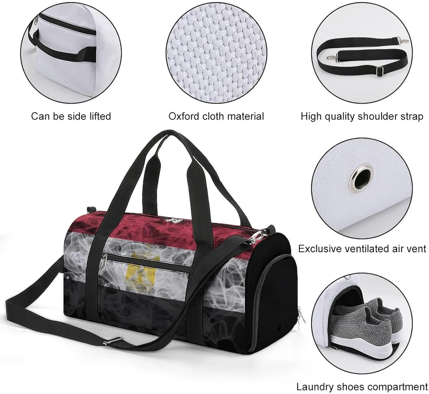 Egypt Flag Smoke Style Travel Duffel Bag with Shoe Compartment for Gym Yoga Beach Weekender