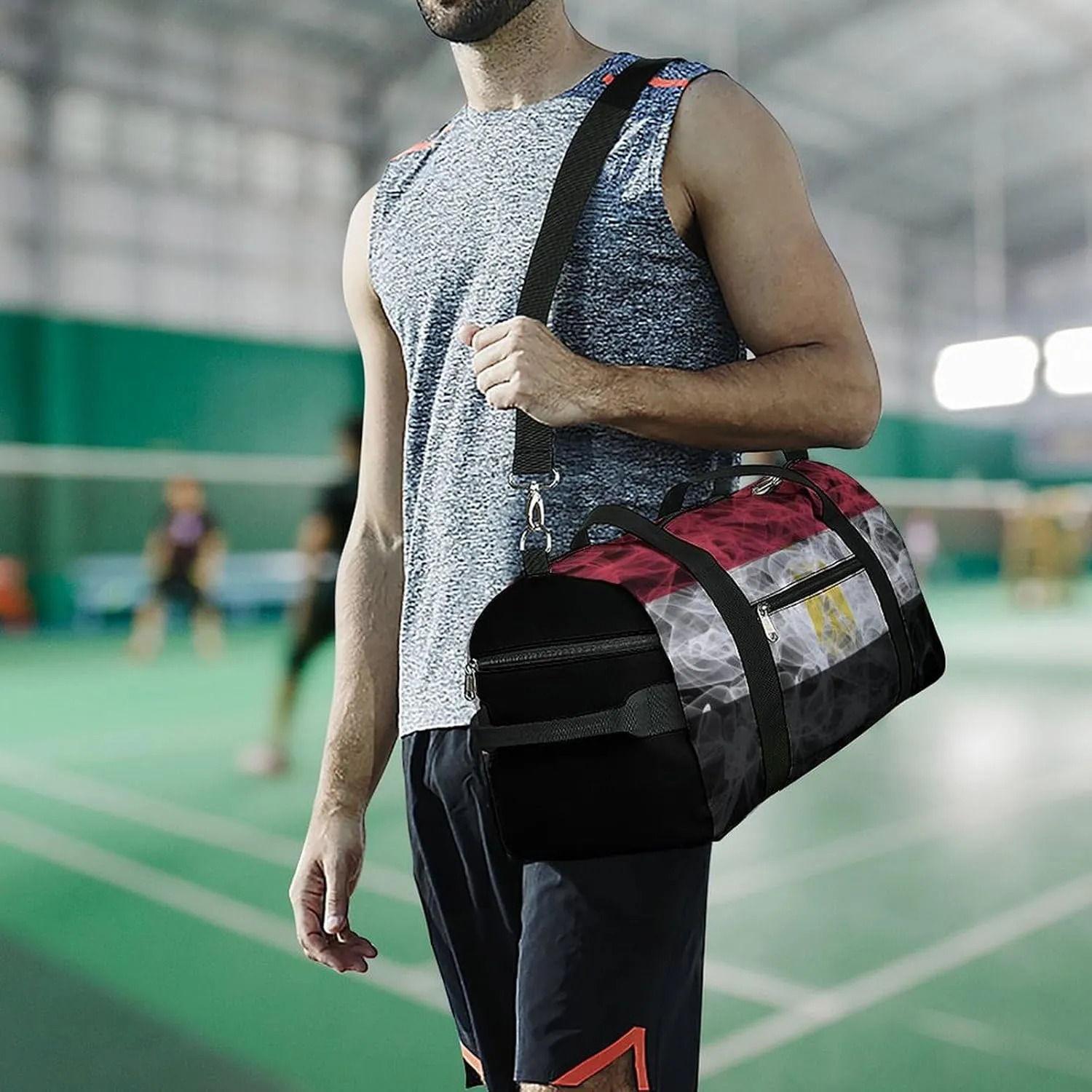Egypt Flag Smoke Style Travel Duffel Bag with Shoe Compartment for Gym Yoga Beach Weekender