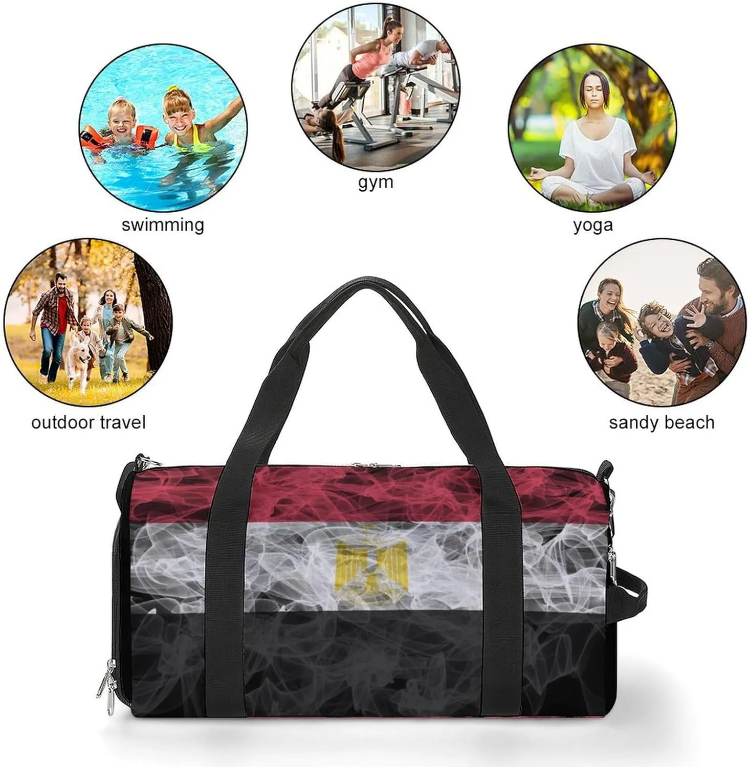 Egypt Flag Smoke Style Travel Duffel Bag with Shoe Compartment for Gym Yoga Beach Weekender