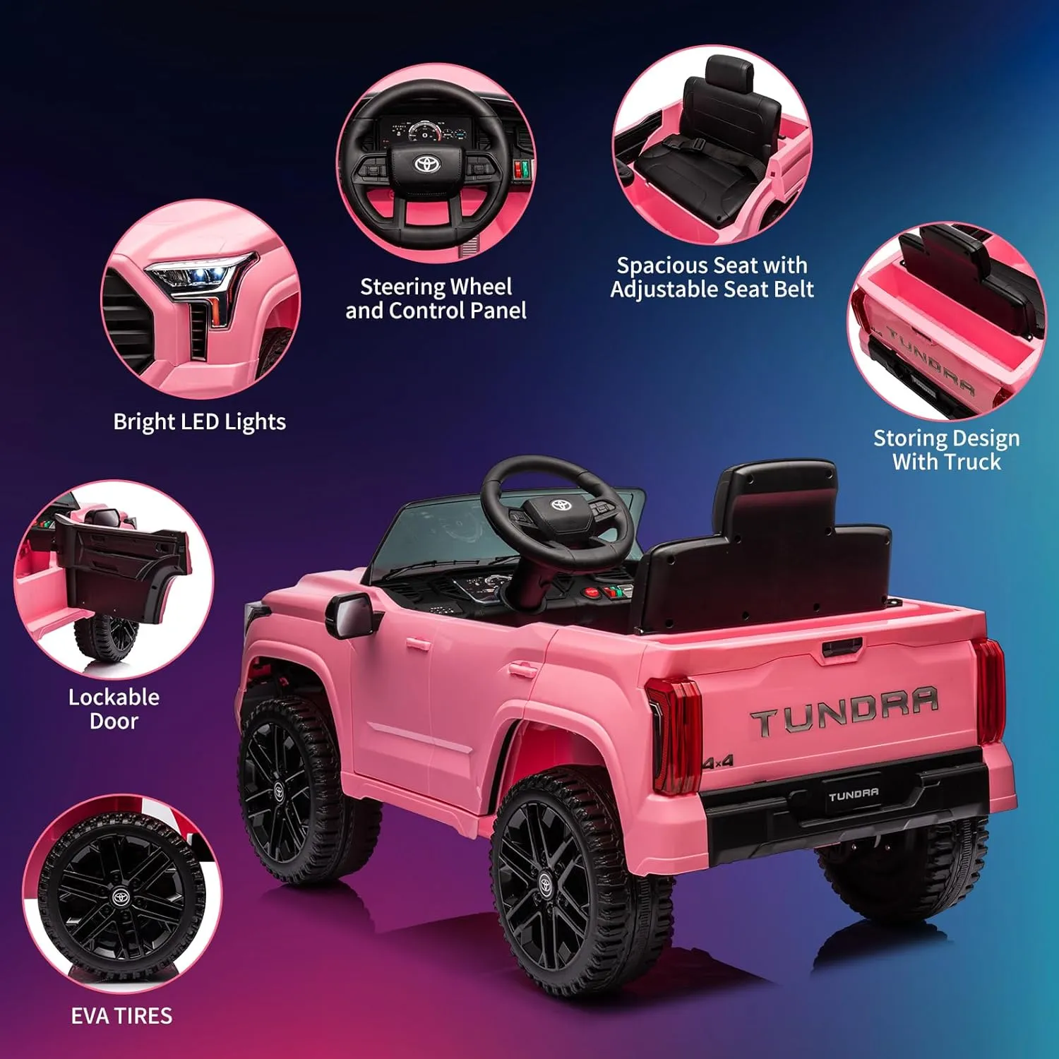 Electric Car for Kids, Licensed Toyota Tundra 12V Electric Truck, Off-Road Kids Car w/Remote, Spring Suspension & 3 Speeds, LED Headlights, Ride-On Toys for Boys/Girls
