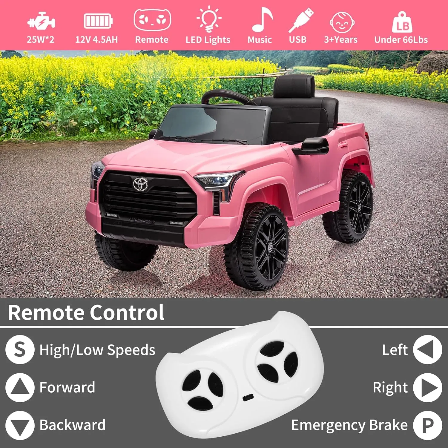 Electric Car for Kids, Licensed Toyota Tundra 12V Electric Truck, Off-Road Kids Car w/Remote, Spring Suspension & 3 Speeds, LED Headlights, Ride-On Toys for Boys/Girls
