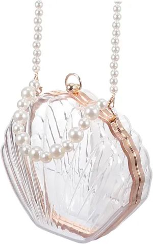 Elegant Pearl Chain Bag for Women - Acrylic Shell Single Shoulder Bag - Stylish & Chic, White, 20X17X7cm