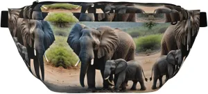 Elephant and Baby Elephant Fanny Pack Crossbody Sling Bag â€“ Zipper Pockets for Travel, Hiking, Cycling, Workouts, and Everyday Use