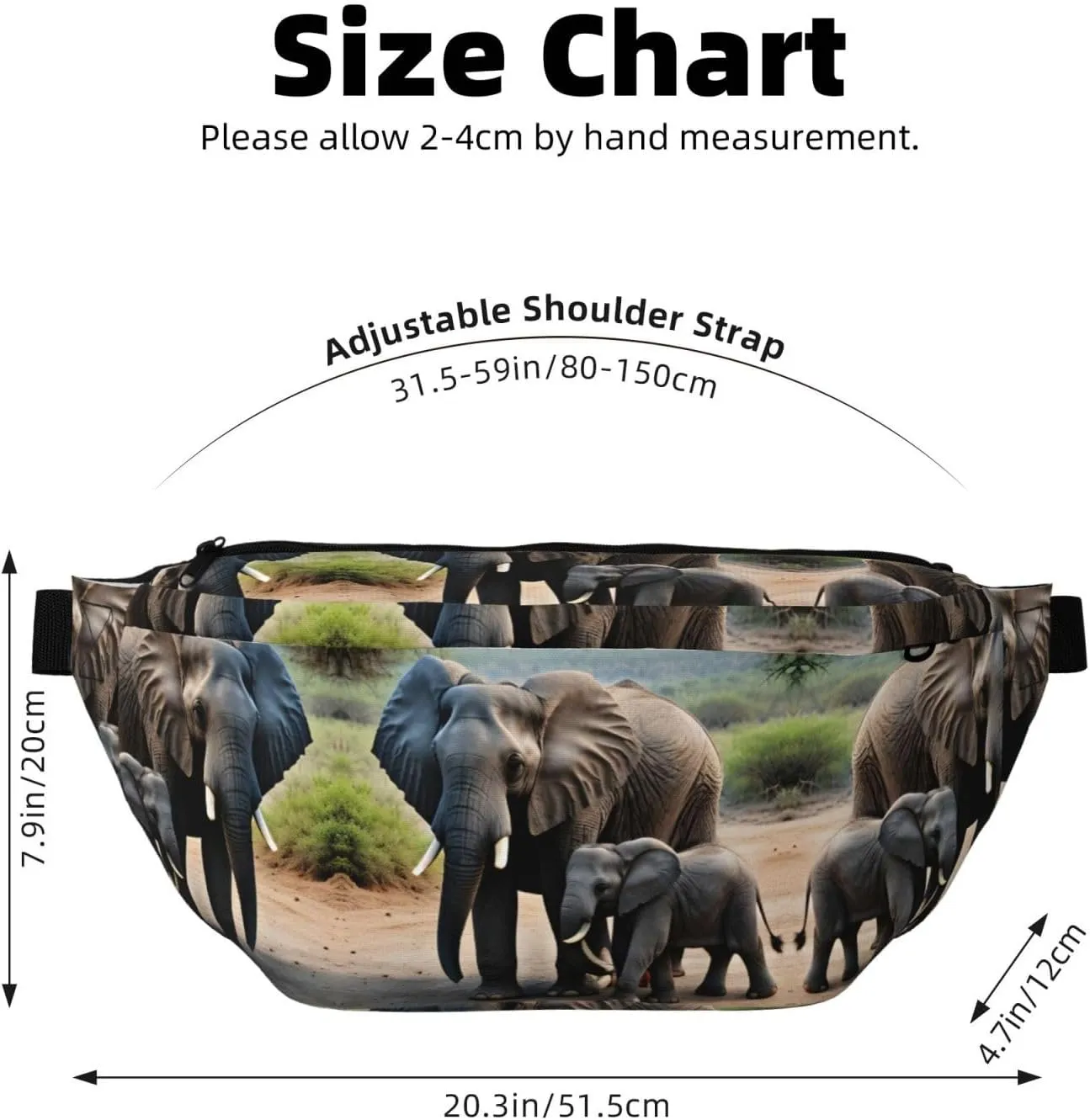 Elephant and Baby Elephant Fanny Pack Crossbody Sling Bag â€“ Zipper Pockets for Travel, Hiking, Cycling, Workouts, and Everyday Use