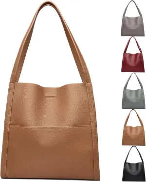 Elmyse Solid Color Genuine Leather Shoulder Bag - Crossbody Purse