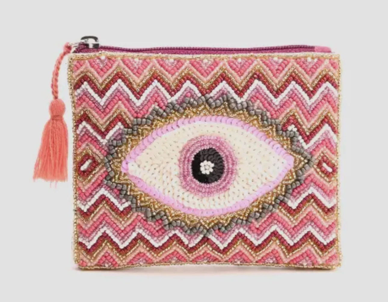 Embellished Evil Eye Coin Bag - Gold