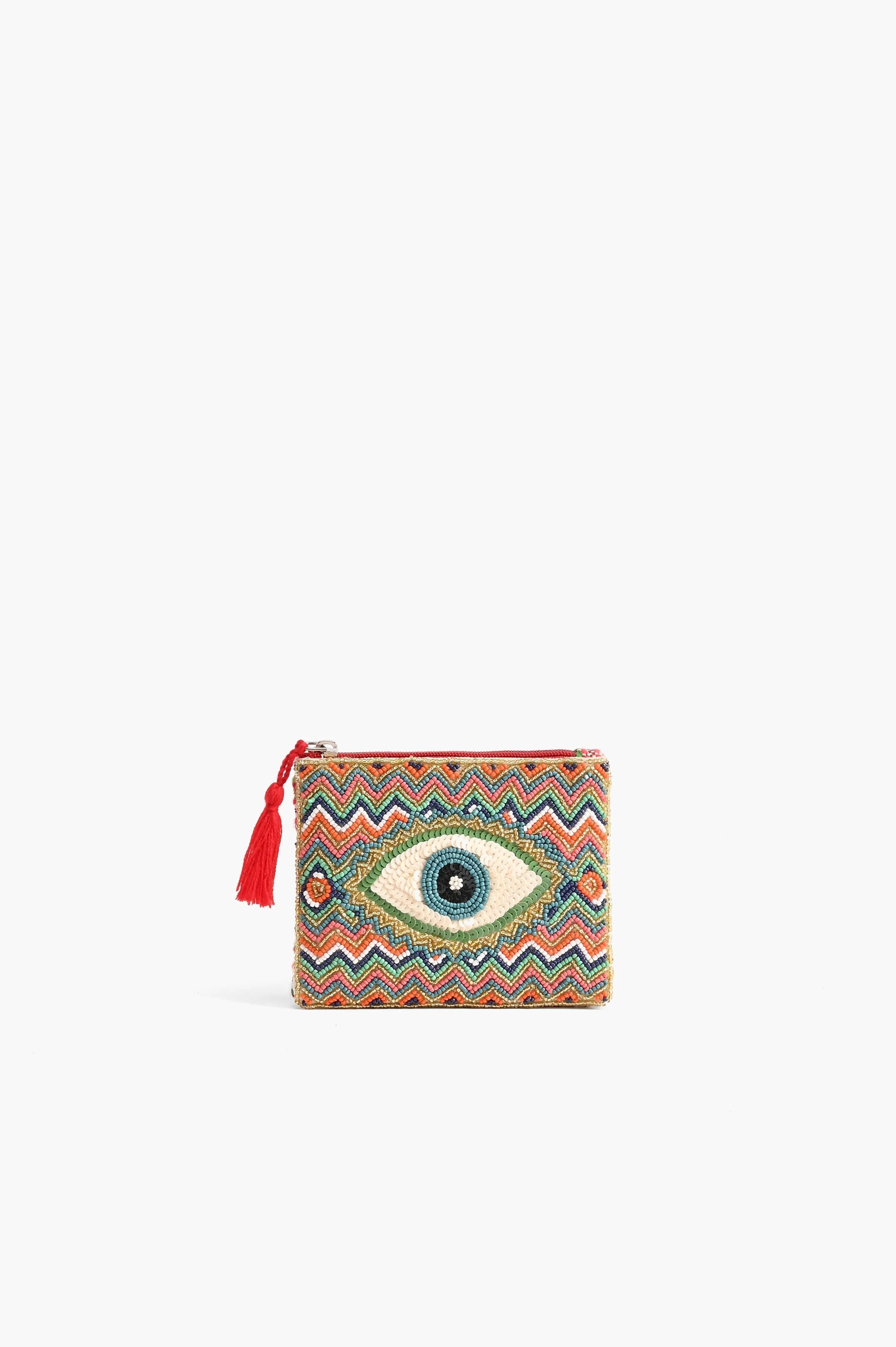 Embellished Evil Eye Coin Bag - Gold