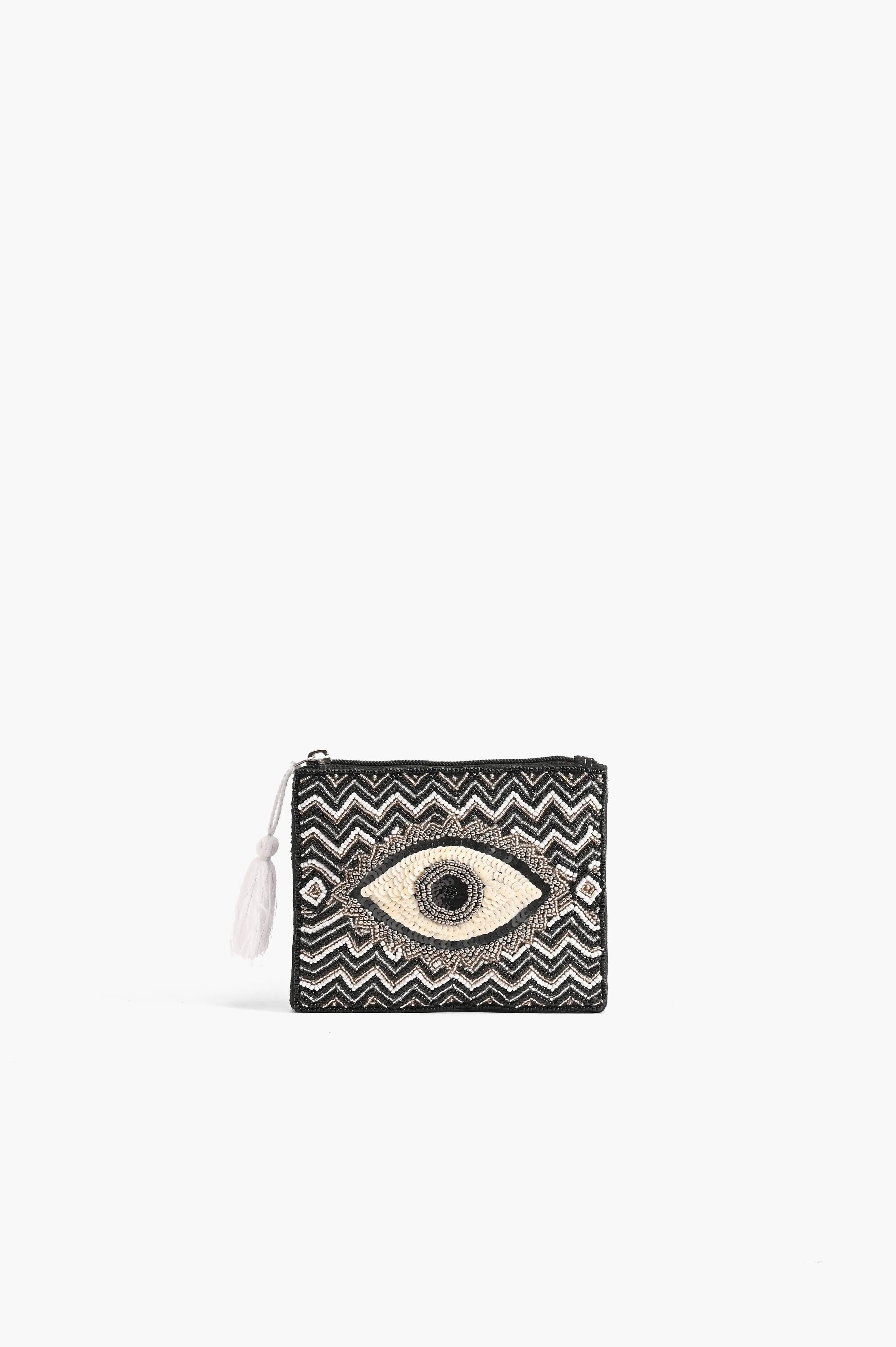 Embellished Evil Eye Coin Bag - Gold