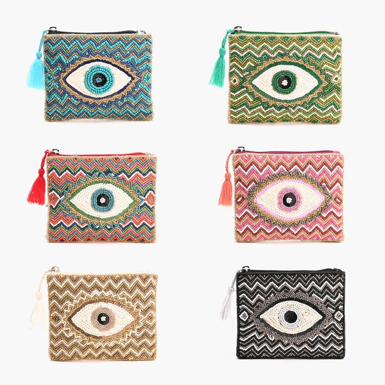 Embellished Evil Eye Coin Bag - Gold