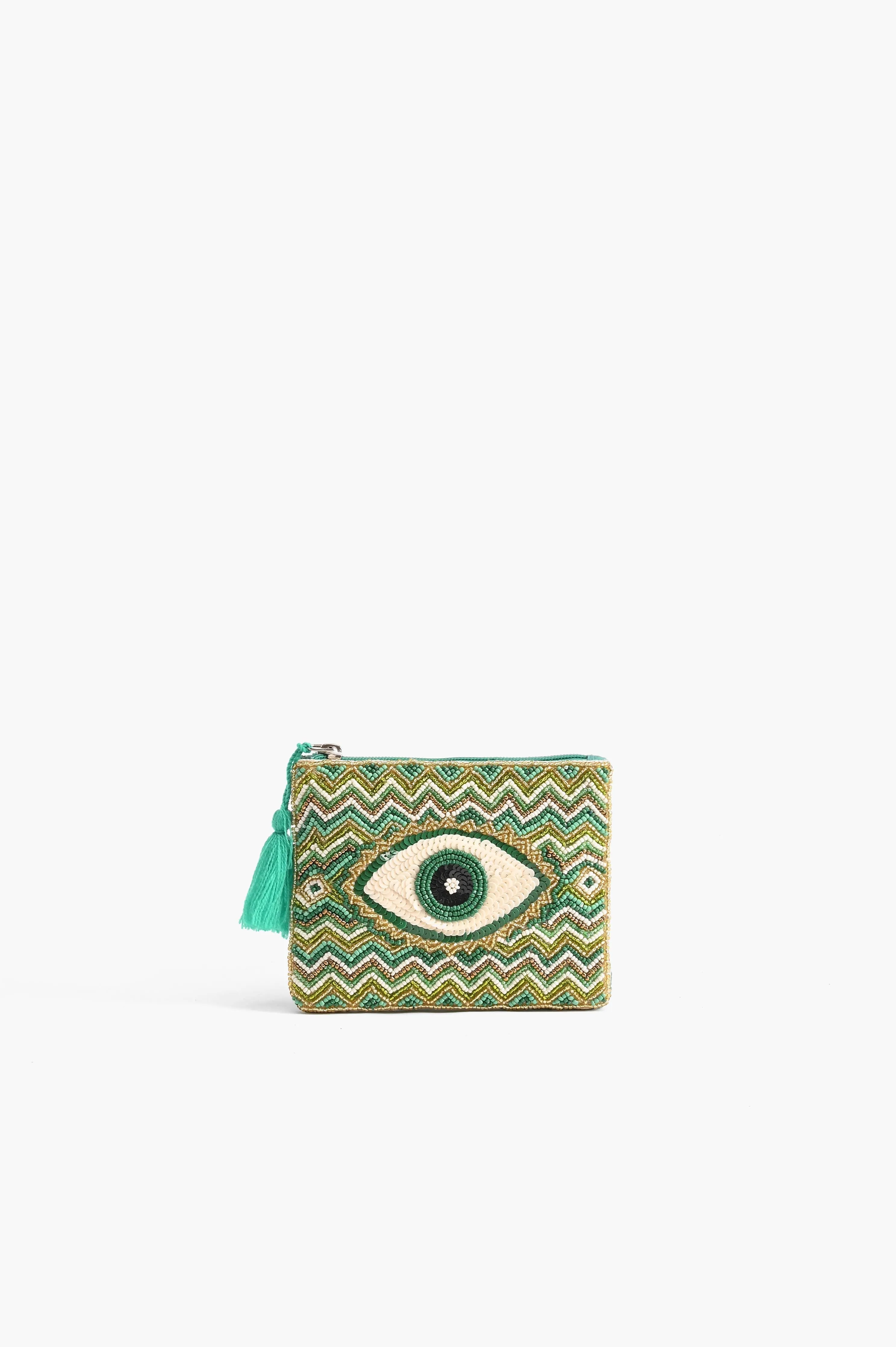 Embellished Evil Eye Coin Bag - Gold
